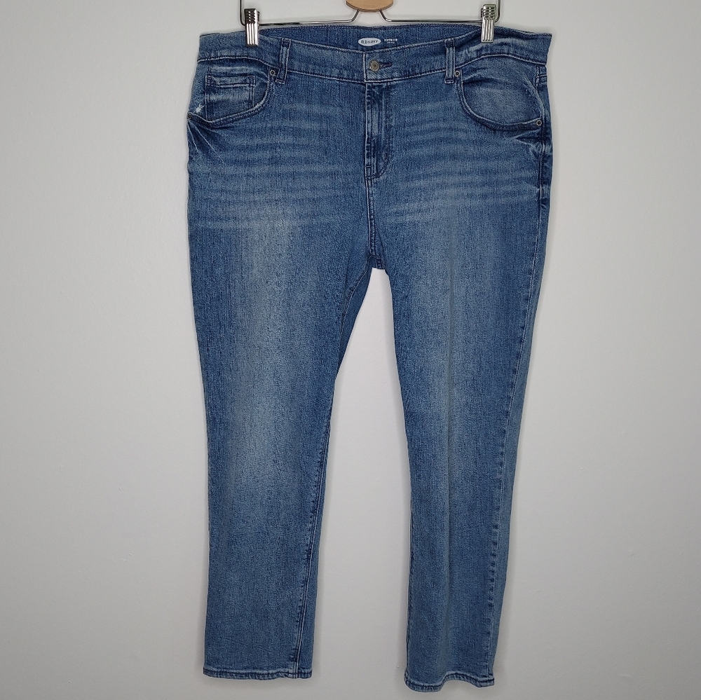Old Navy Jeans Boyfriend Mid-Rise Cotton Stretch Stone Blue  Distress Whisker 16